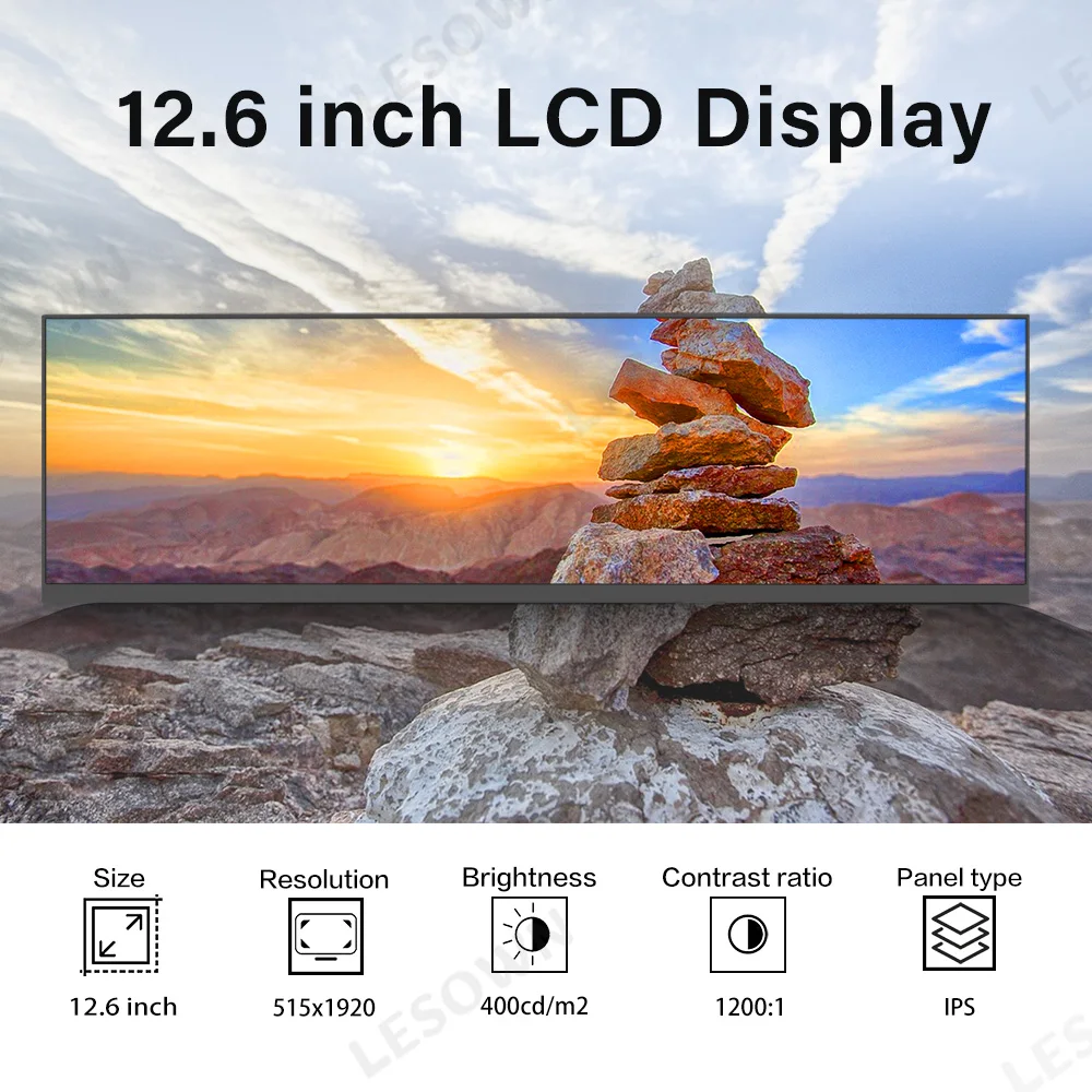 LESOWN 12.6 Inch Touch Screen Display Module 1920x515 Stretched LCD Monitor Capacitive Panel DIY Secondary Screen HDTV