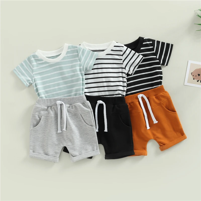 

Summer Fashion Baby Clothing Baby Girl Boy Clothes Set Newborn Short Sleeve Striped Tops + Shorts Kids Suit Outfit Costume Sets