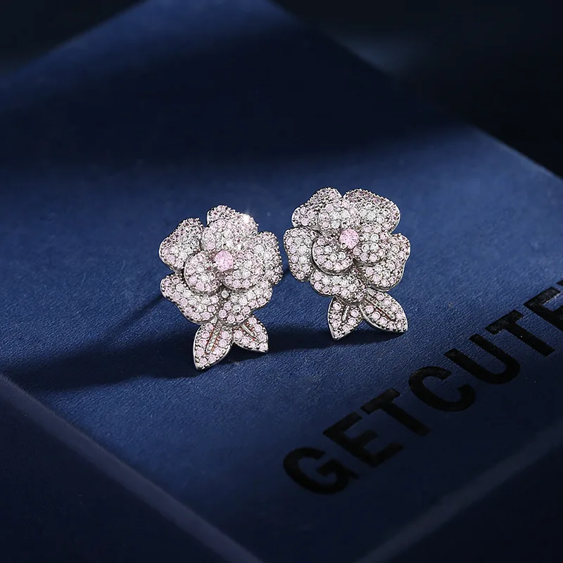 Bilincolor Luxury Zirconium Camellia Earrings for Gift