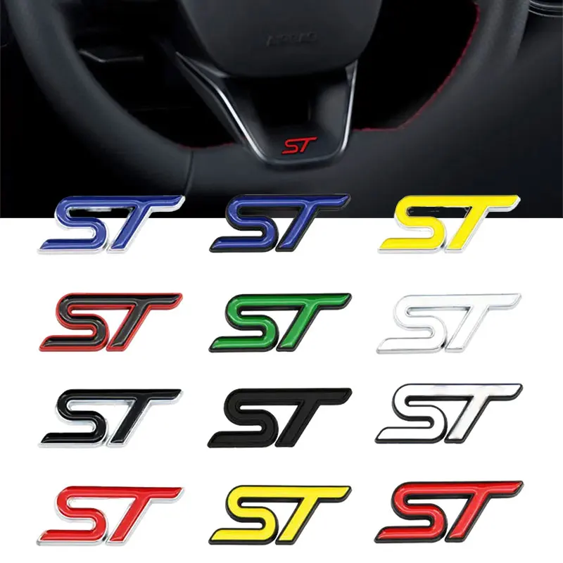 Logotipo 3D de letras de Metal ST, pegatina para volante de coche, insignia emblema para STLINE Fiesta Ecosport Mondeo Fusion Focus Kuga, accesorios