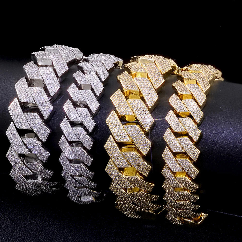 NY Luxury Hip Hop Style 18/22MM Thick Cuban Fully Inlaid Diamond Bracelet Iced 5A Cubic Zirconia Custom Men's Jewelry Bracelet