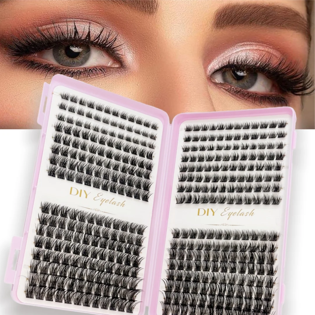 D자형의 곱슬거리는 두꺼운 자연스러운 인조 속눈썹 384개 - 선물용으로 적합하며 초보자도 사용할 수 있습니다.