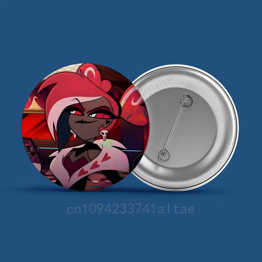 Velvette H-Hazbin Hotel Badges Round Cosplay Pin Bag Decor Fans Collect Friends Gifts Brooch