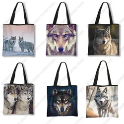 Cool Wild Animal Wolf Print Shoulder Bags Women Handbags Eco Reusable Shopping Bag School Large Capacity bookbag tote bag
