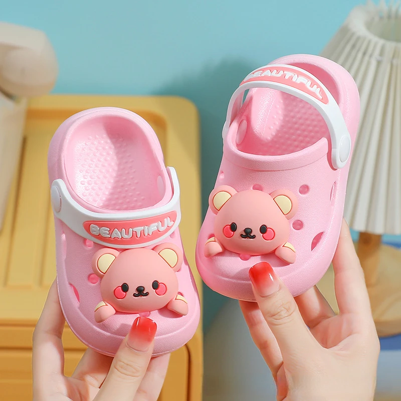 Children Cave Hole Slippers Summer Cute Cartoon Bear Kids Boys Girls Sandals Soft Sole Anti Slip Beach Shoe Baby Mules Clogs 슬리퍼