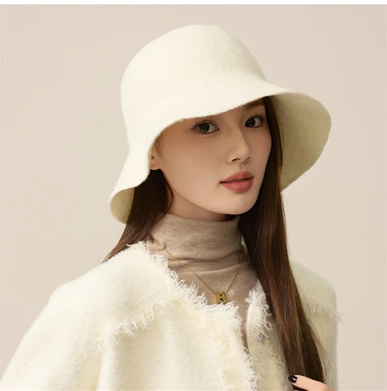 Wool Fisherman's Hat Women's Simple Soft Warm Hundred Vintage Show Face Small Felt Basin Hat