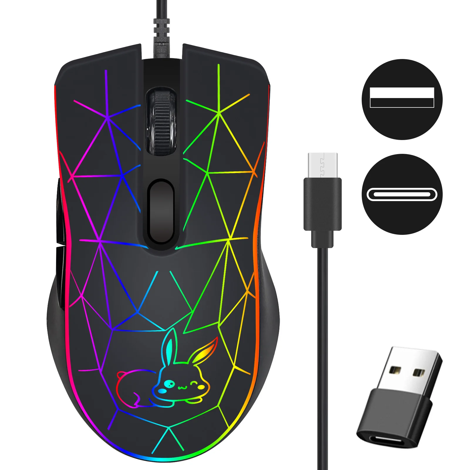 

Wired Type-C Mouse with LED Lights for Apple Huawei Laptops Tablets Smartphones Typec Compatible