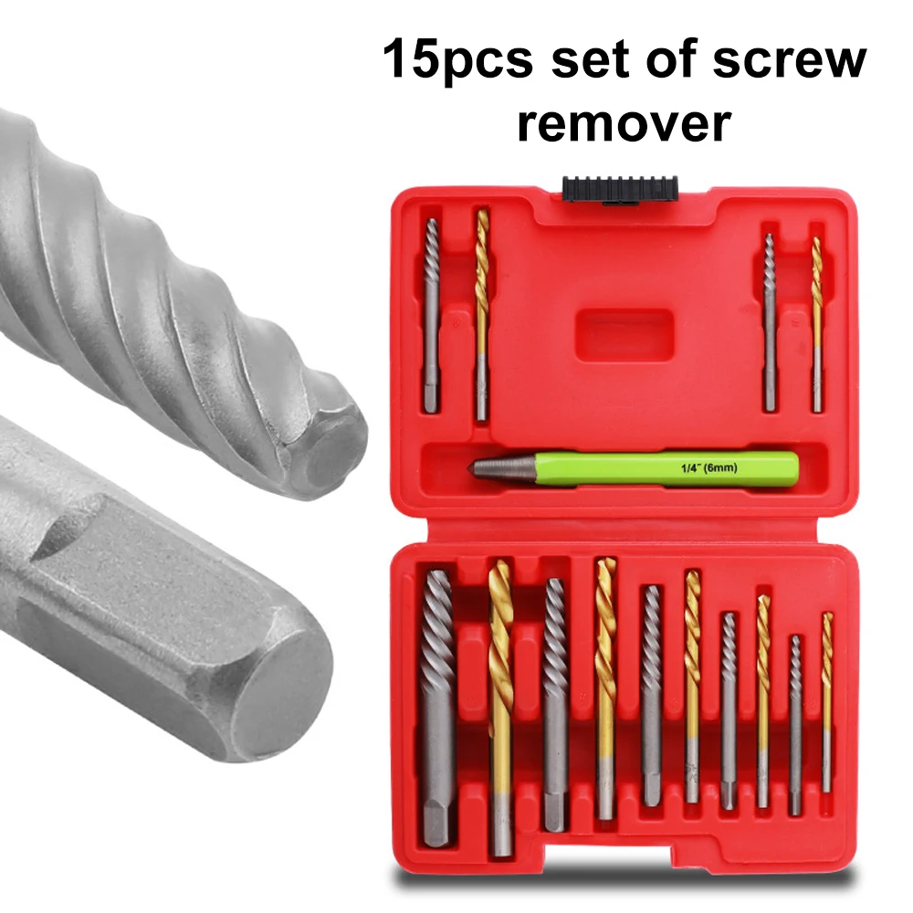 

15 Pieces Of Broken Nut Remover Drill Bit Hexagonal Screw Removal Tool Socket Bolt Multi-functional Toolbox