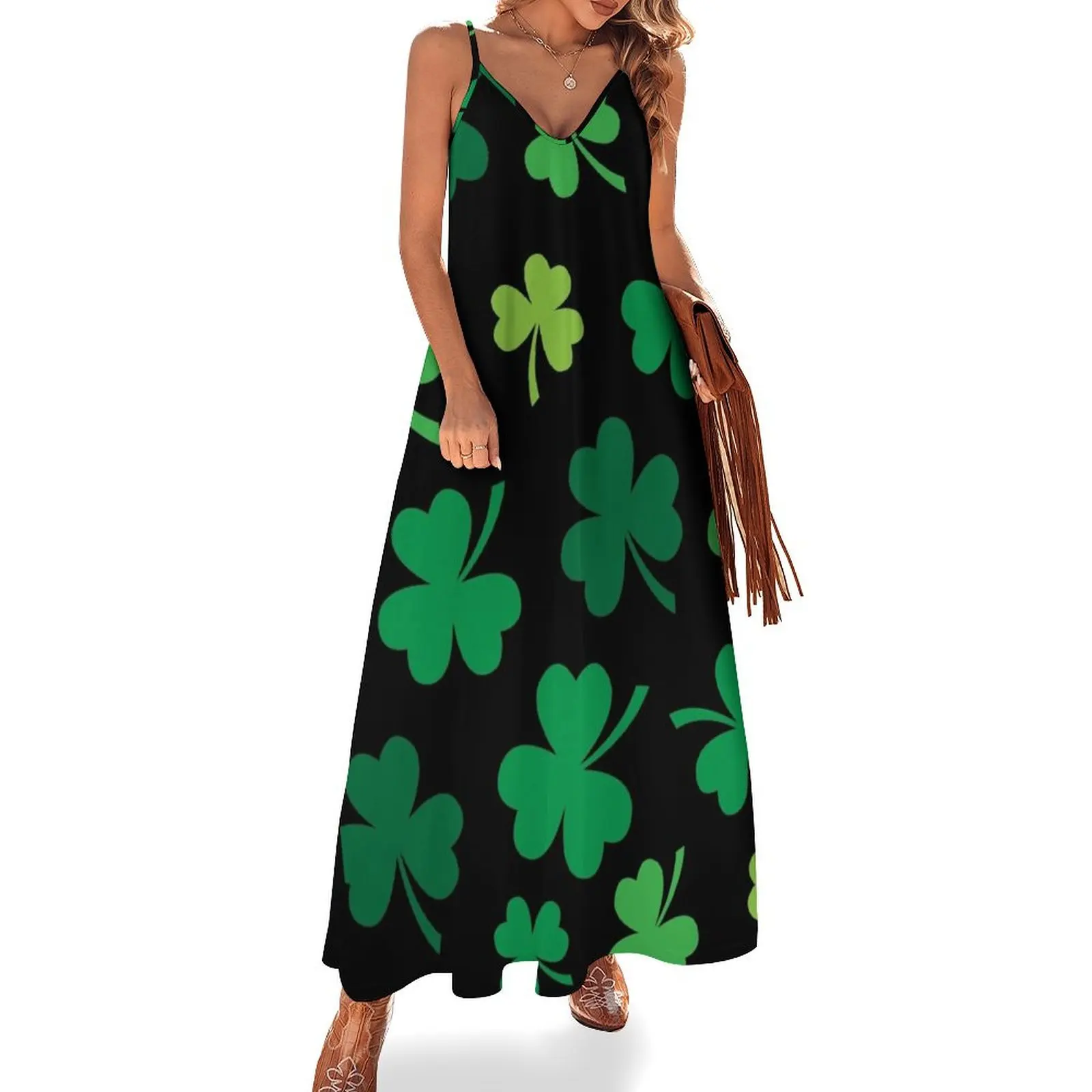 

Irish Shamrocks All Over Sleeveless Long Dress elegant women's dresses sale women dress Dress