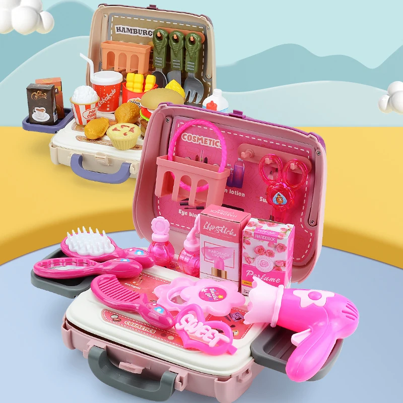Kind frühe Bildung Haus Spielzeug Handtasche Tool Kit Mädchen Simulation Make-up Haus Mini Lebensmittel Hamburger Spielzeug für Kinder Geschenke