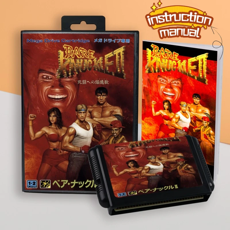 for Bare Knuckle 2 Japan cover 16bit MD game card with manual retail box (1 set) for Sega Genesis Megadrive video game consoles