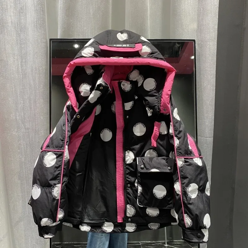 Chaqueta de plumón de lunares con estampado de moda versión coreana para mujer chaqueta de plumón de pato blanca fina gruesa de invierno exquisita