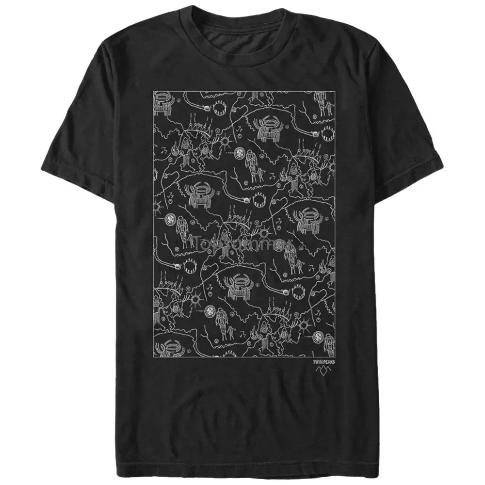 Twin Peaks Men Owl Cave Map T-Shirt Homme High Quality Short Sleeves Cotton T Shirt Fashion Retro Top Tee Plus Size