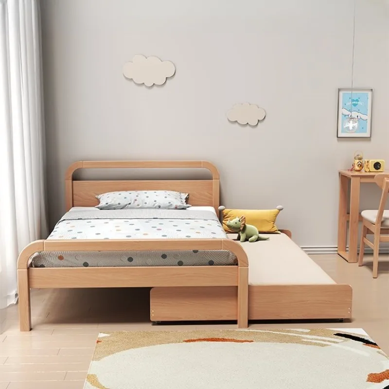 Children's bed Nordic simple bedroom full solid wood trailer pull-out bed small apartment space saving bunk bed mother and child