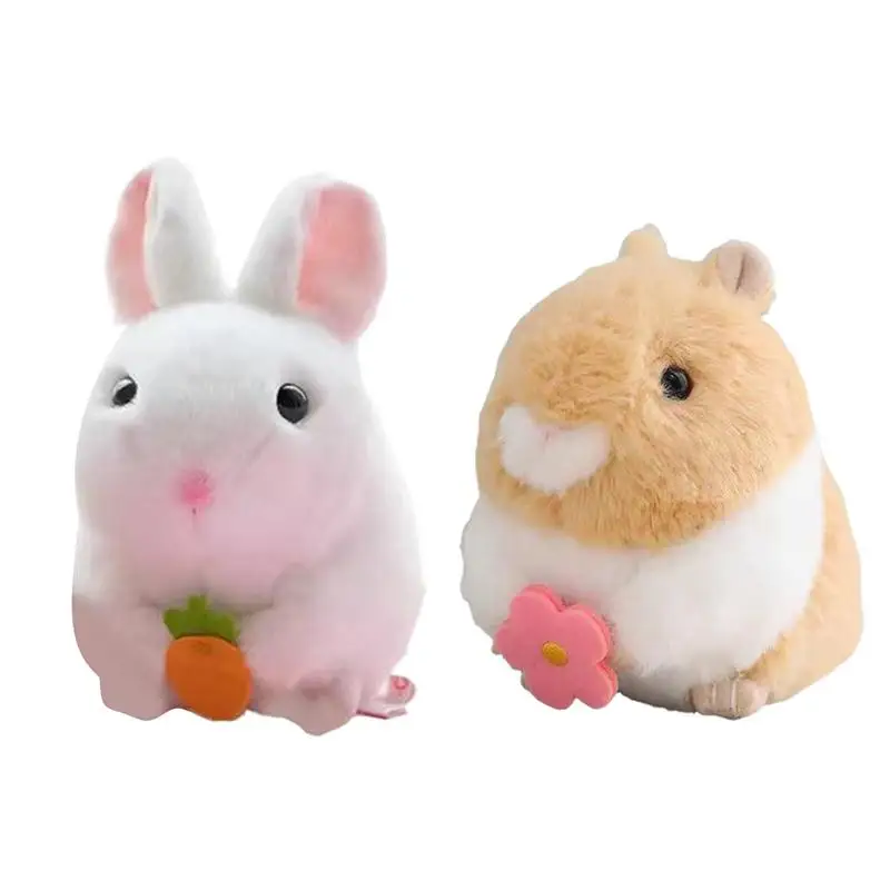 Bunny Stuffed Animal Cartoon Hamster Bunny Doll With Wagging Tail Aesthetic Bedroom Decor Cute And Soft Pull String Interactive