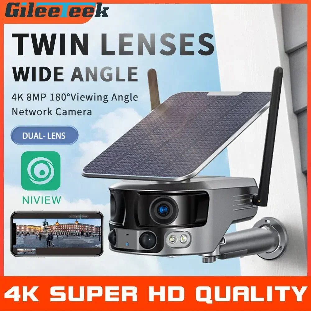 NUOVO Y6 8MP Telecamera di Sicurezza Solare Esterna Doppia Lente Ampia Vista 4G/WIFI Telecamere Senza Fili 4K/8MP Visione Notturna a Colori Tracciamento Umano