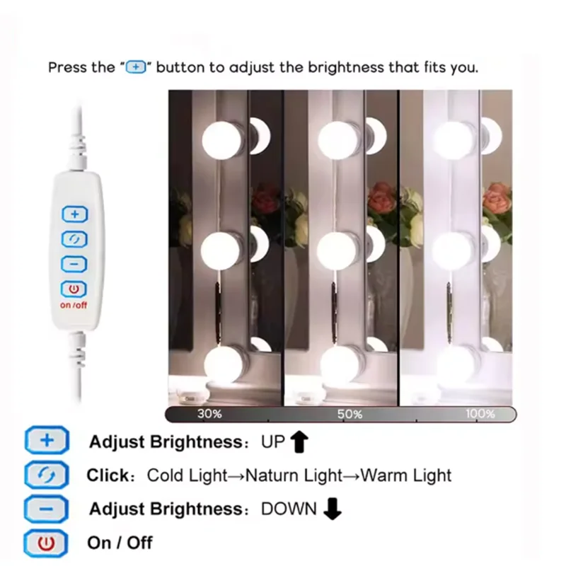 2025 bombillas LED para espejo de maquillaje, luces de tocador, iluminación USB para tocador de baño, luz LED de tocador regulable para luz de espejo