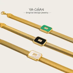 YACHAN 18K Plated Gold Stainless Steel Coarse Snake Chain Bracelet for Women Natural shell stone Chains Bracelets Trendy Jewelry