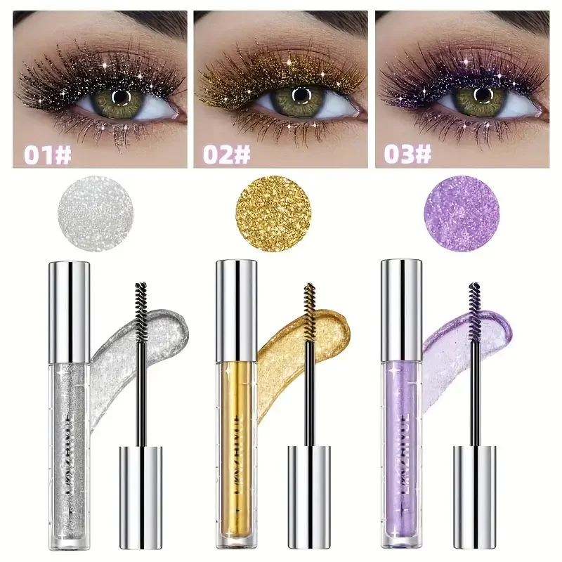 Waterproof Diamond Shine Volume Curl Mascara - Glitter Snow Effect, Smudge-proof Eye Makeup for All Skin Types Women's Cosmetics