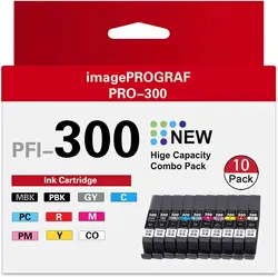 PFI-300 Ink Cartridges High Capacity Compatible PFI300 Ink Cartridges Replacement for ImagePROGRAF PRO-300 Printer 10 Pack