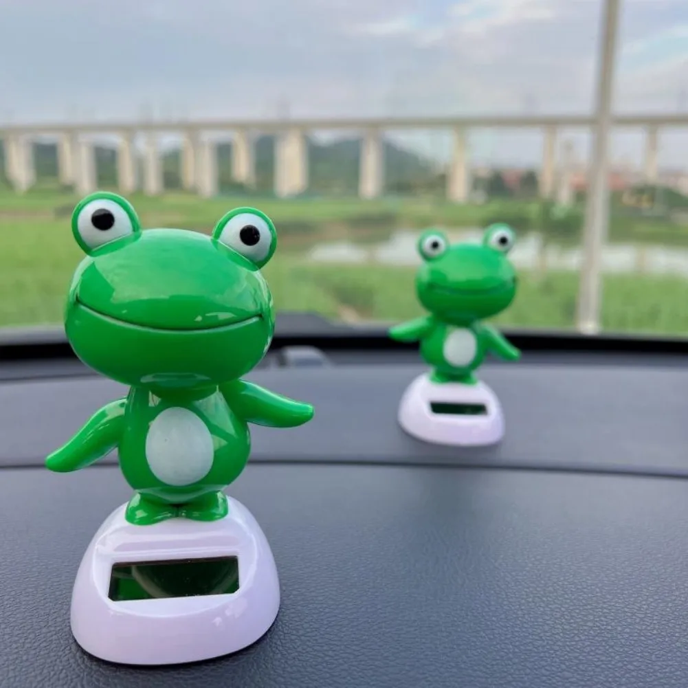 Solar Powered Dancing Frog for Car Dashboard and Desk Decoration Featuring Head Shaking Mechanism in Plastic Material