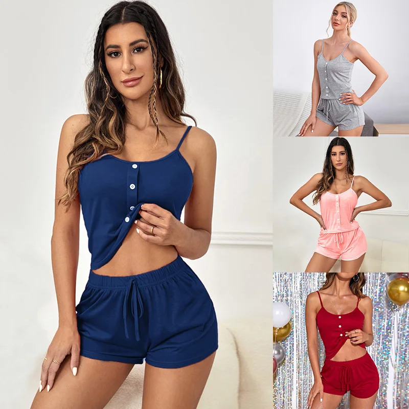 

Summer New Europe And The United States Ladies Pajamas Sexy Halter Undershirt Shorts Girls Pajamas Suit Ladies Homewear