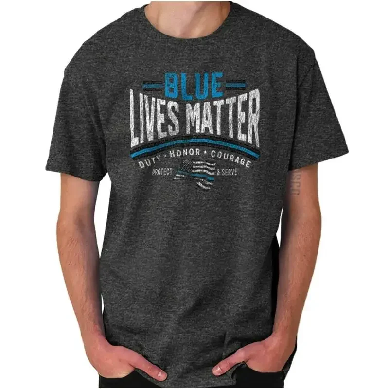 Support Blue Lives Matter Thin Line Pro Cop Womens or Mens Crewneck T Shirt Tee