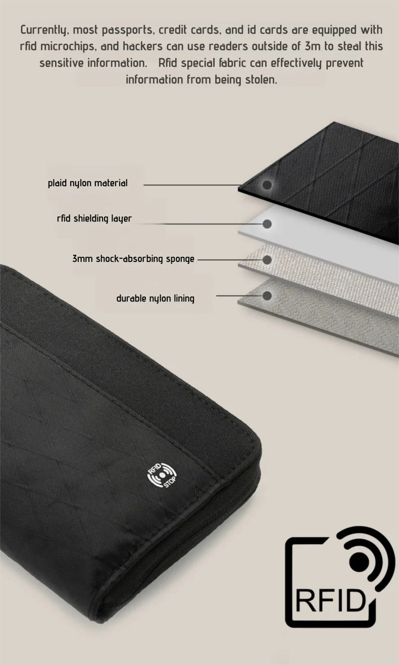 OCEGEAR Travel Wallet Passport Holder RFID Stop Large Capacity Credit Cards Organizer Thief Protection Zipper Purse Handbag