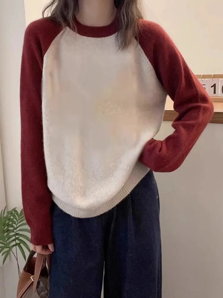 Faionable Color Blo oulder Sve suéter de lana suelto largo Sve Camere Top Casual redondo Ne Commute Sle otoño