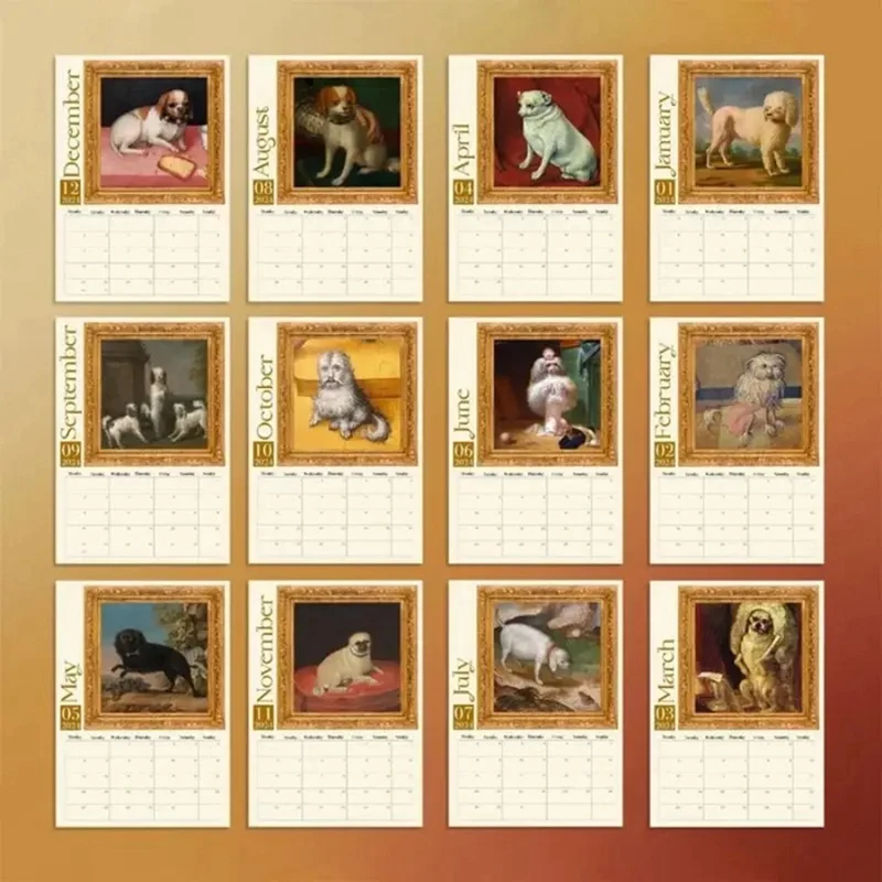 Weird medievales Dogs 2024 calendario de pared para perros renacentistas, calendario Medieval antidesgarro, 2024