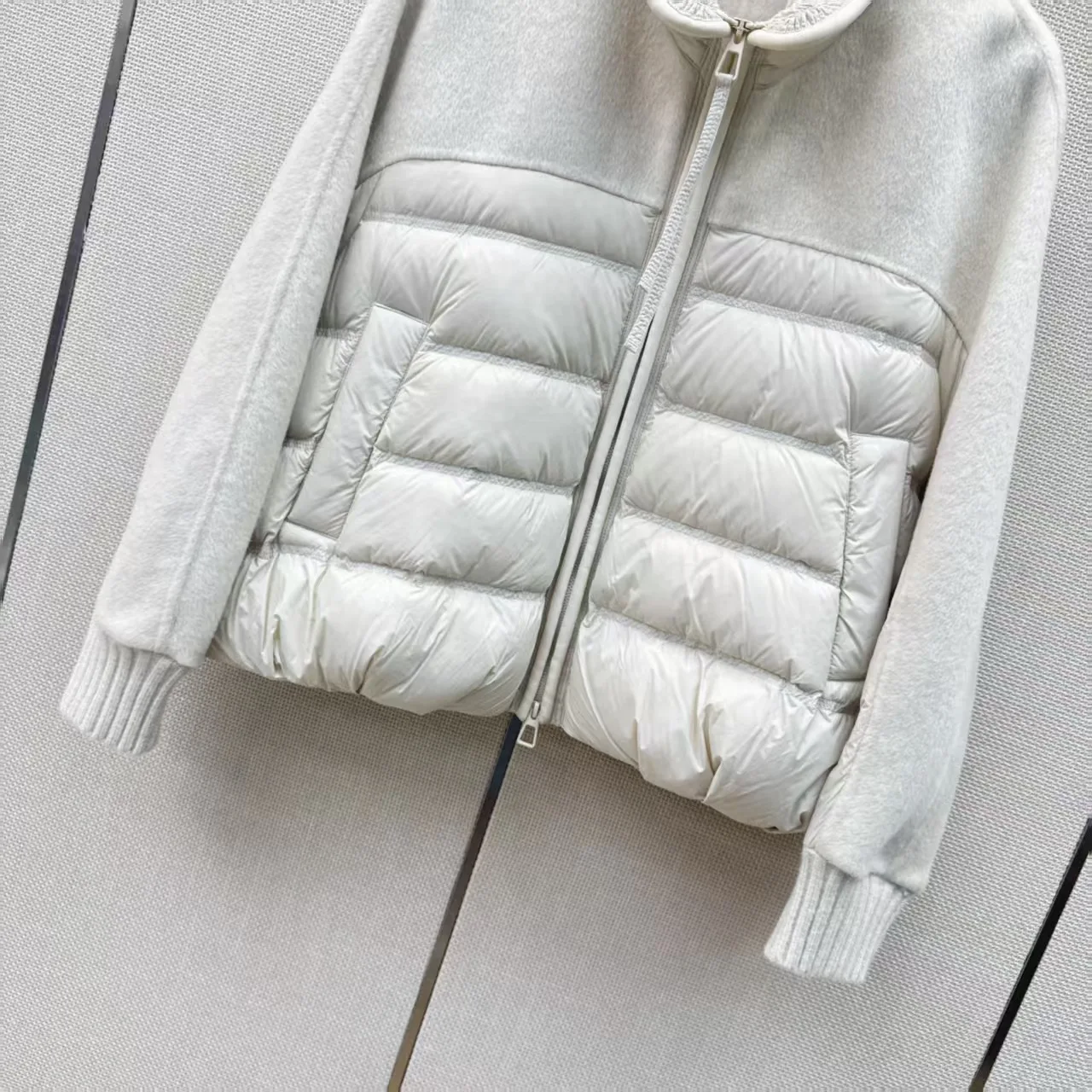 Latest Autumn/Winter Short Down Jacket with Wool-Panel Design and Lapel CollarNO.39