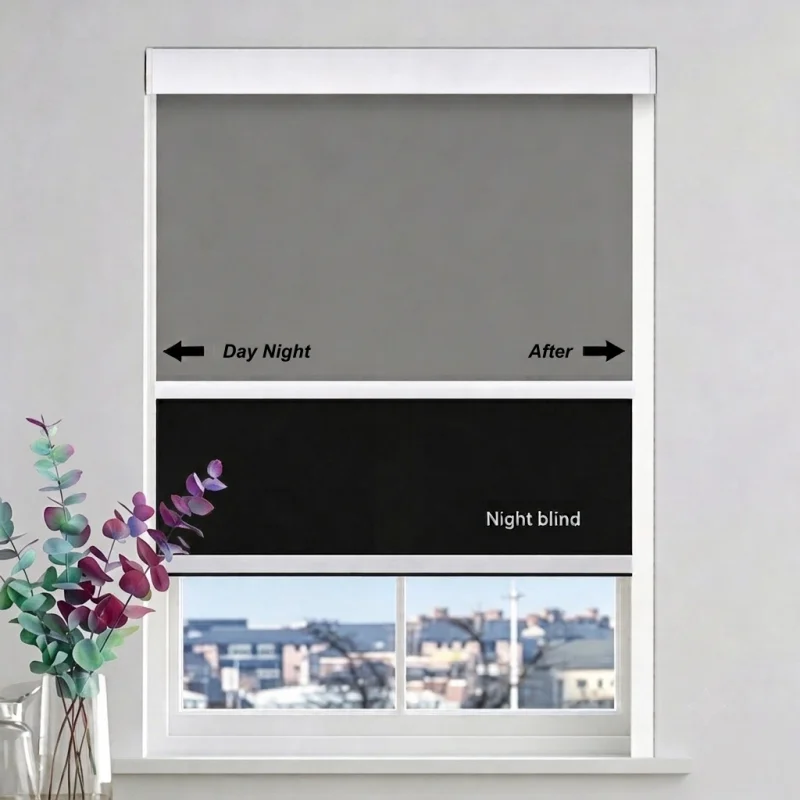 100%Blackout Dual Roller Blinds With Side Tracks Wifi Timing Alexa Remote Control Electric Day Night Roller Shades For Bedroom