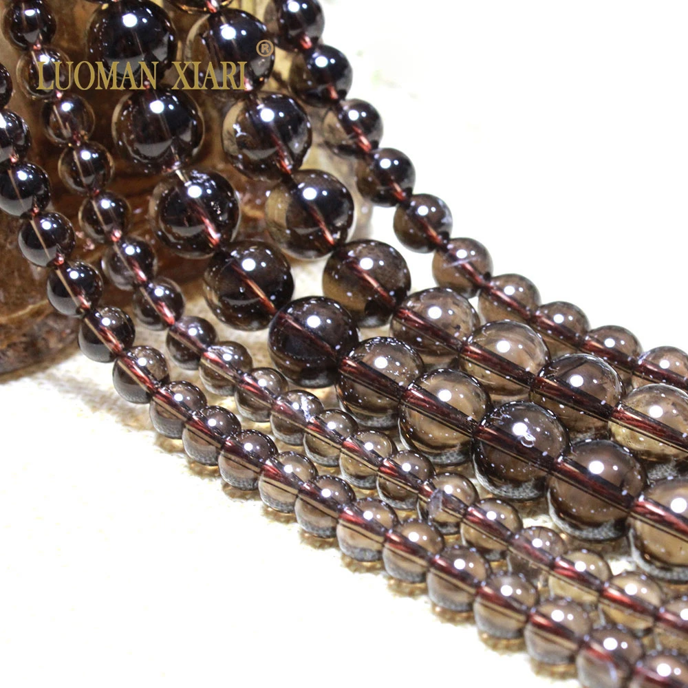 100% Natural AAA Smoky Quartz Transparent Round Stone Beads for Jewelry Making DIY Bracelet Necklace Accessories 6/8/10MM 15\'\'