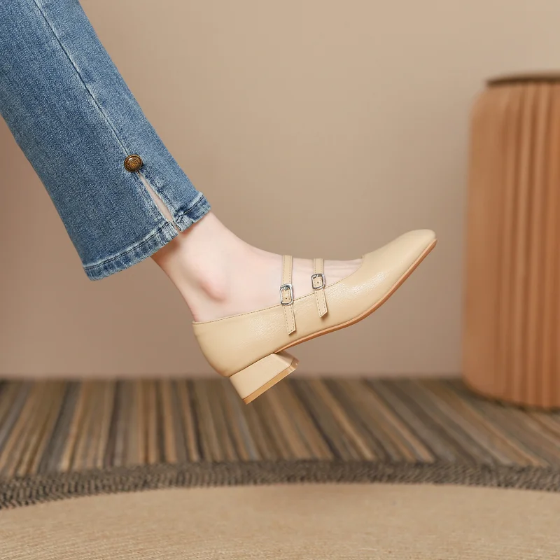 Mary Jane Shoes for Women Spring New Shallow Thick Heeled Single Shoes Soft and Comfortable Ballet Wedding Shoes Zapatos Mujer