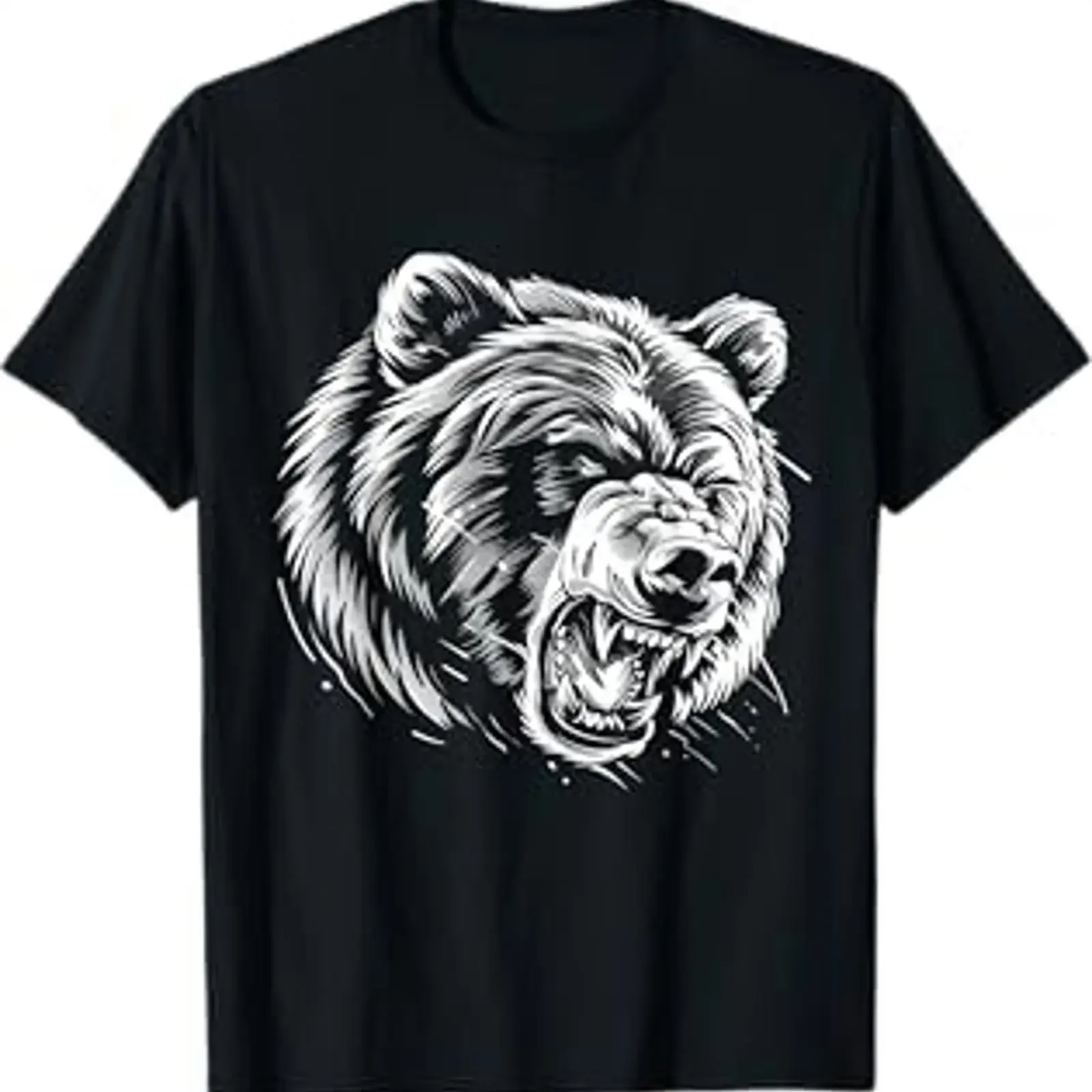Angry Grizzly Bear T Shirt vintage Washed Soft Stretched Comfortable fashion Casual Top For Everyday Wear Slightly