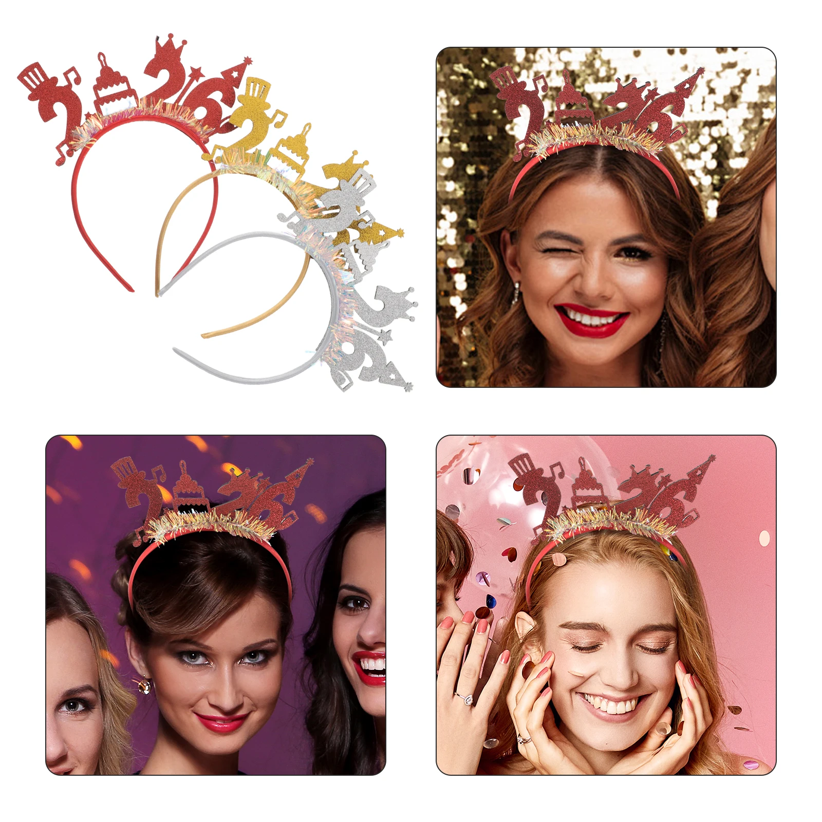 

9 Pcs New Year Party Headband Headwear Happy Headbands Festive Hair Eve Accessories Year's Headdress