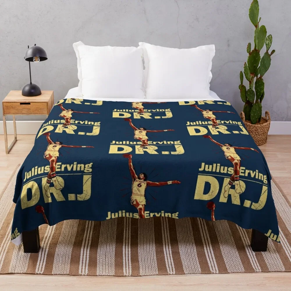 Dr.J Julius Erving - Old School Dunk D Throw Blanket Flannel Fabric Blankets For Bed Blankets