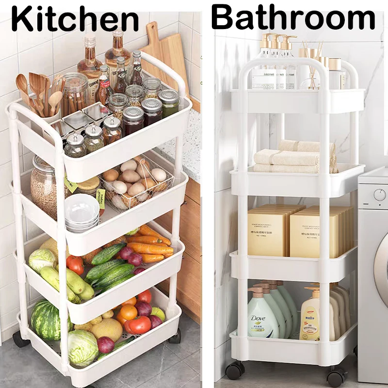 Trolley Organizer Auxiliary Rolling Cart With Wheels Furniture Cabinet Storage Rack Bedroom Bookshelf Kitchen Vegetable Basket