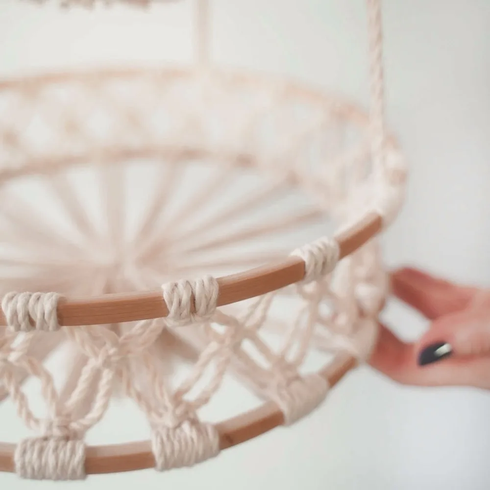 Cotton Rope Macrame Plant Hanger 7.87in White Hanging Plant Holder Small Size Tassel Decoration Suspended Storage Basket Home