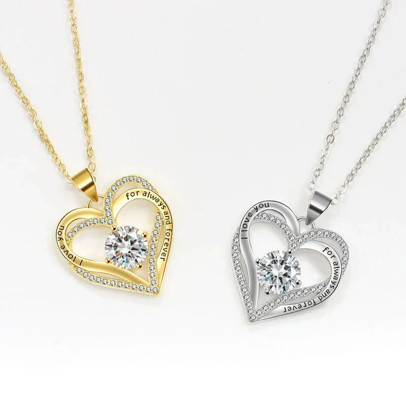 Fashion Double-layer Heart-shaped Necklace Light Luxury Romance Engraved Words Necklaces Valentine's Day Gift For Women KOFSAC