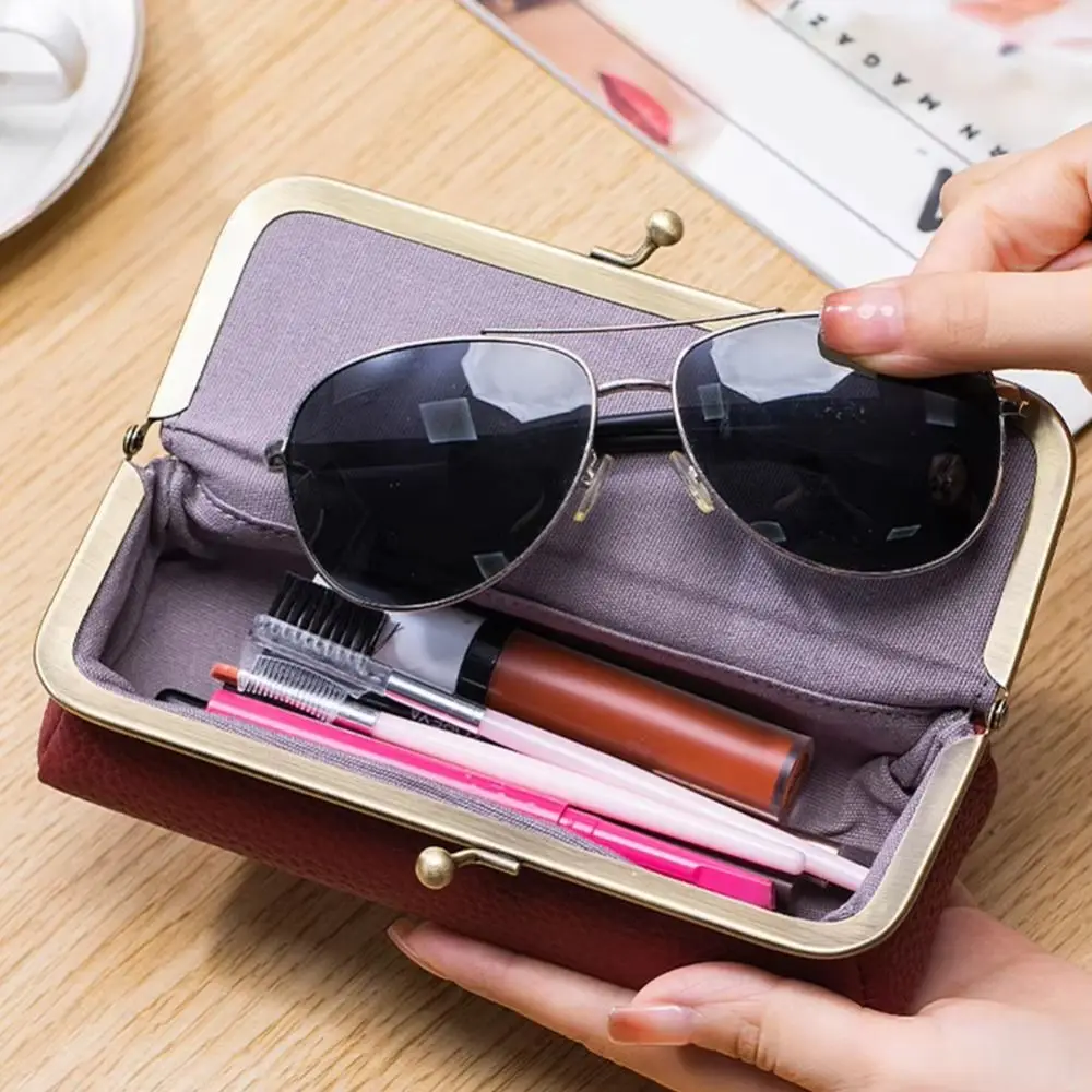 

Genuine Leather Glasses Boxes Holder Luxury Automatic Closing Eyewear Organizer Spacious Multifunctional Eyebrow Pencil Case
