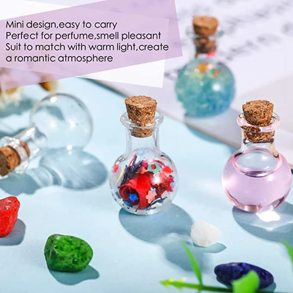 AA94-Transparent Wishing Bottle Pendant Glass Bottle Small Wish Bottle With Horn Nail String Cork Mini Bottle Decoration