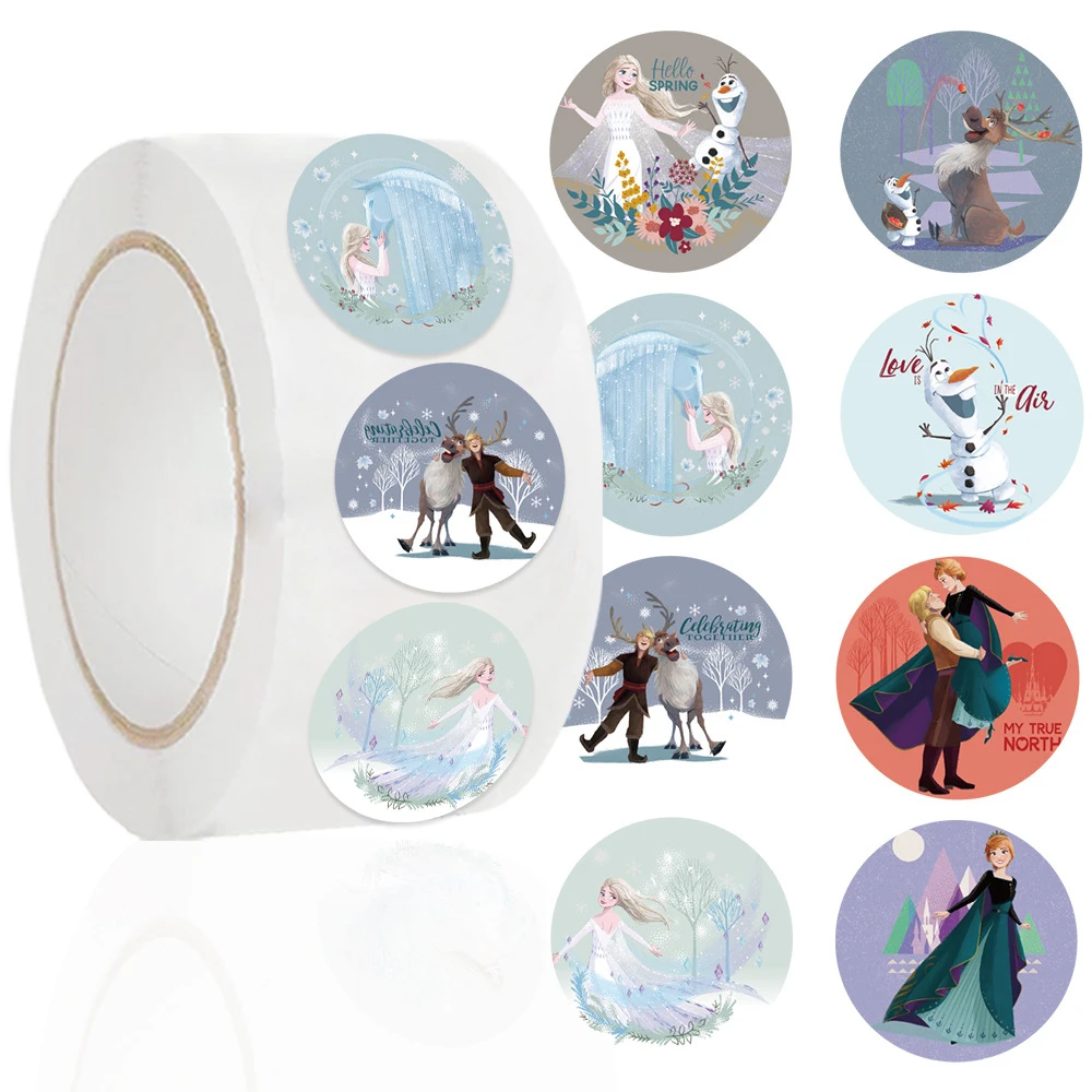 500Pcs/Roll Disney Cartoon Frozen Reward Stickers for Kids DIy Decor Perfect For Learning Games Notebook Pad Gift Seal Labels