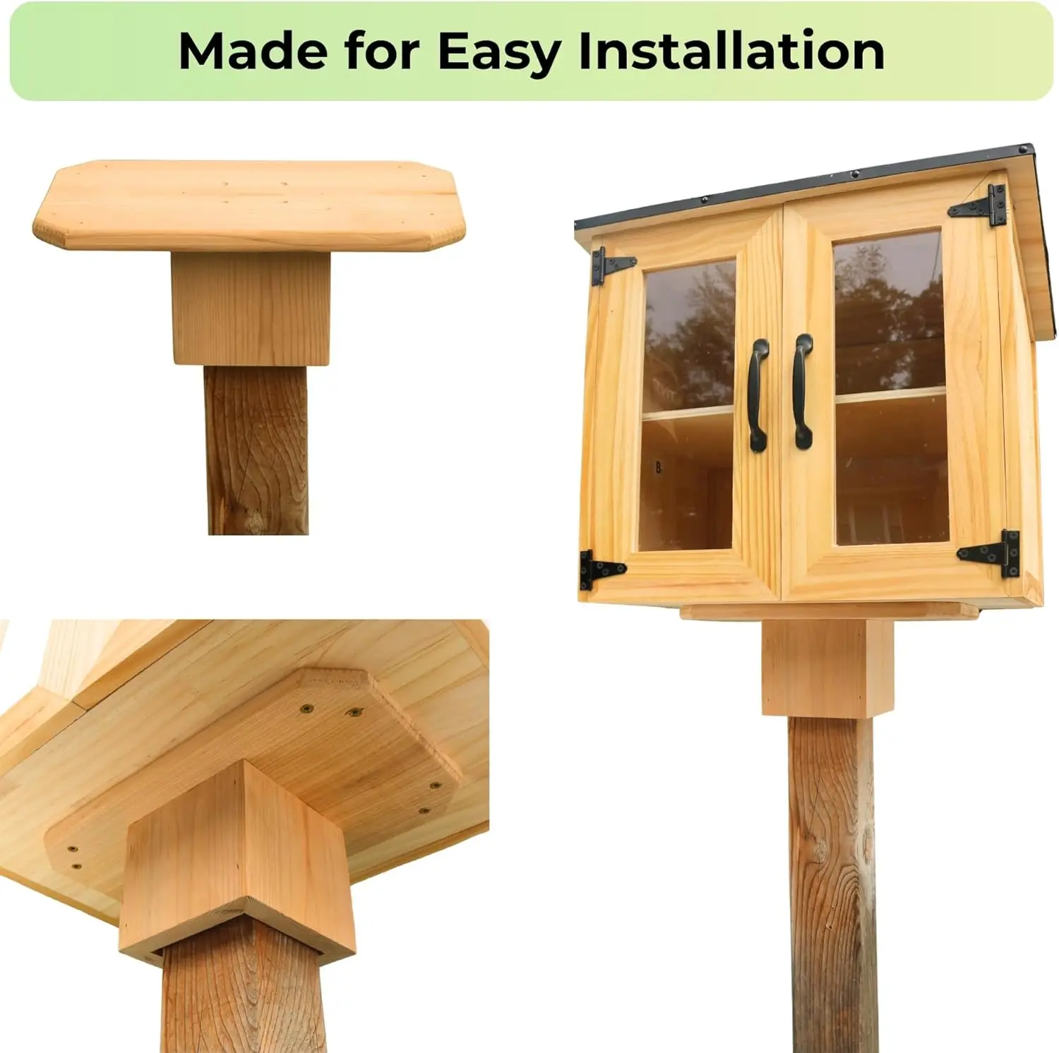 Cedar Little Library Mount for 4x4 Posts, Easy Install with Screws Included - Outdoor Stable Support