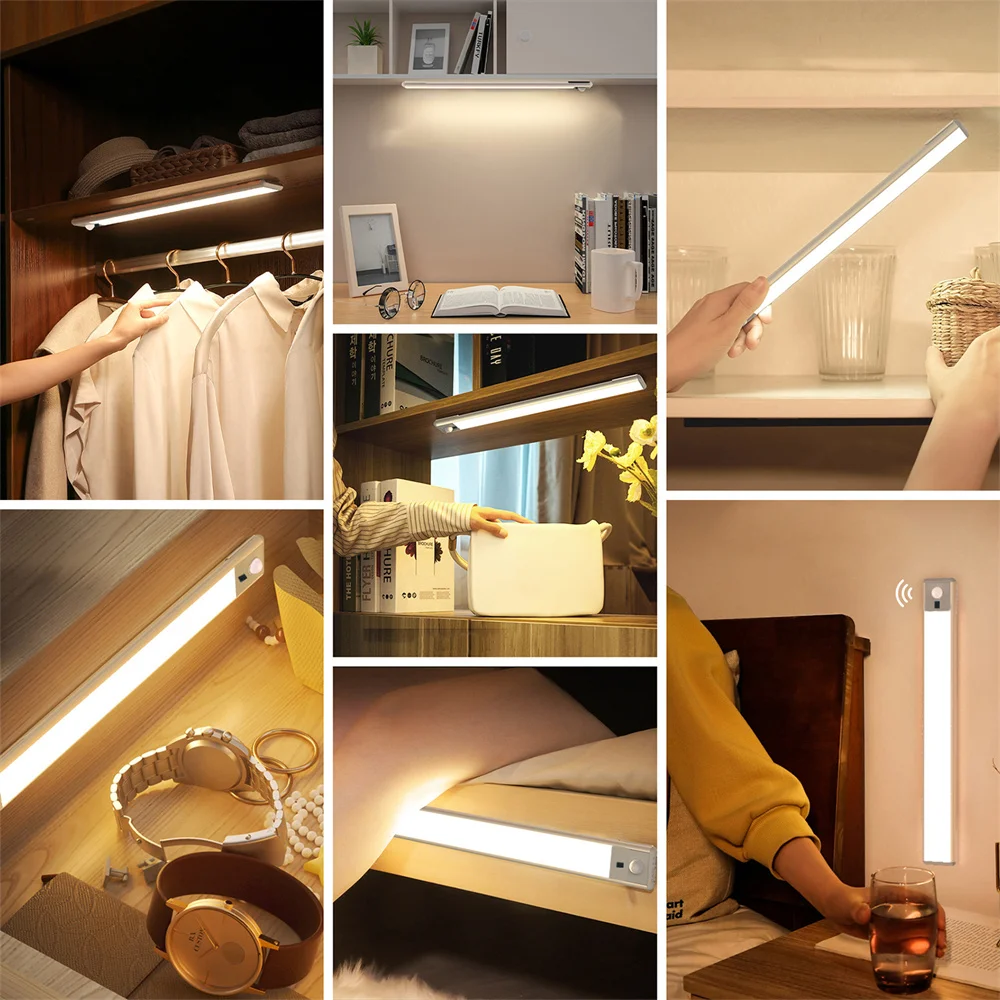 Wiscolor Sensor Cabinet Light Wireless LED Night Light USB Rechargeable PIR Motion Table Lamp For Kitchen Cabinet Wardrobe Lamp