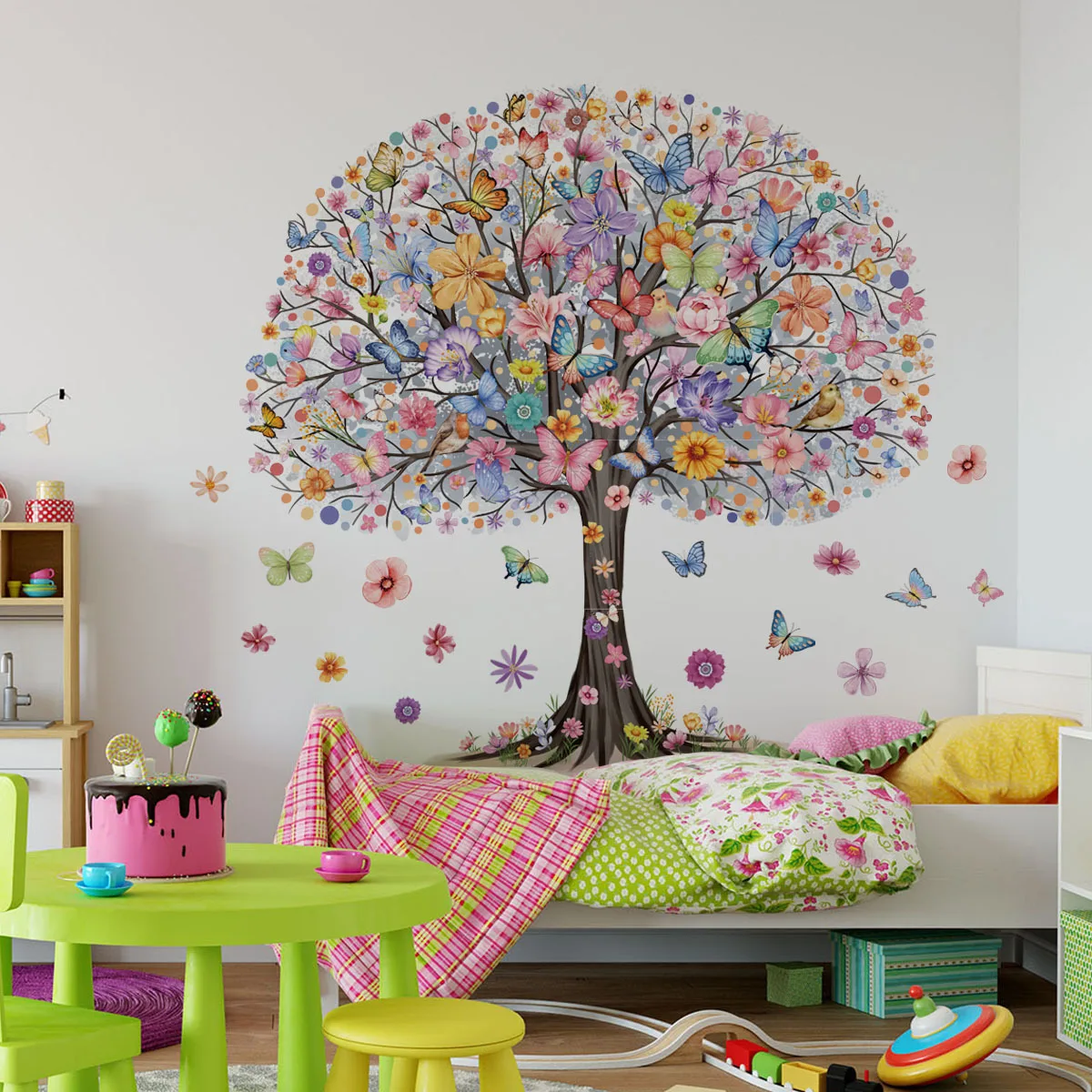 Large Butterfly Flower Tree Wall Stickers Decals Girls Women Flower Mural Vinyl Wallpaper Home Accessories for Kids Rooms