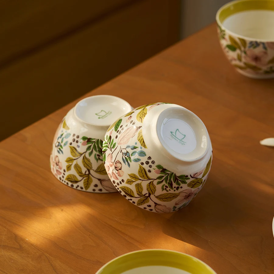 السيراميك 4.5 بوصة أطباق الأرز 6 بوصة وعاء المعكرونة 8 بوصة لوحة 10 بوصة أطباق الربيع Ins شعبية زهرة مطبوعة أواني الطعام المنزلية #2