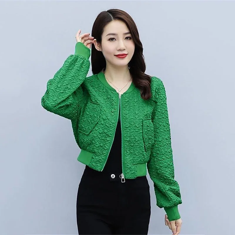 Fashion Short Spring Autumn Coat Jacket Female Women 2024 New Green Black Coffee Casual Zipper Coat Top Baseball Sportswear