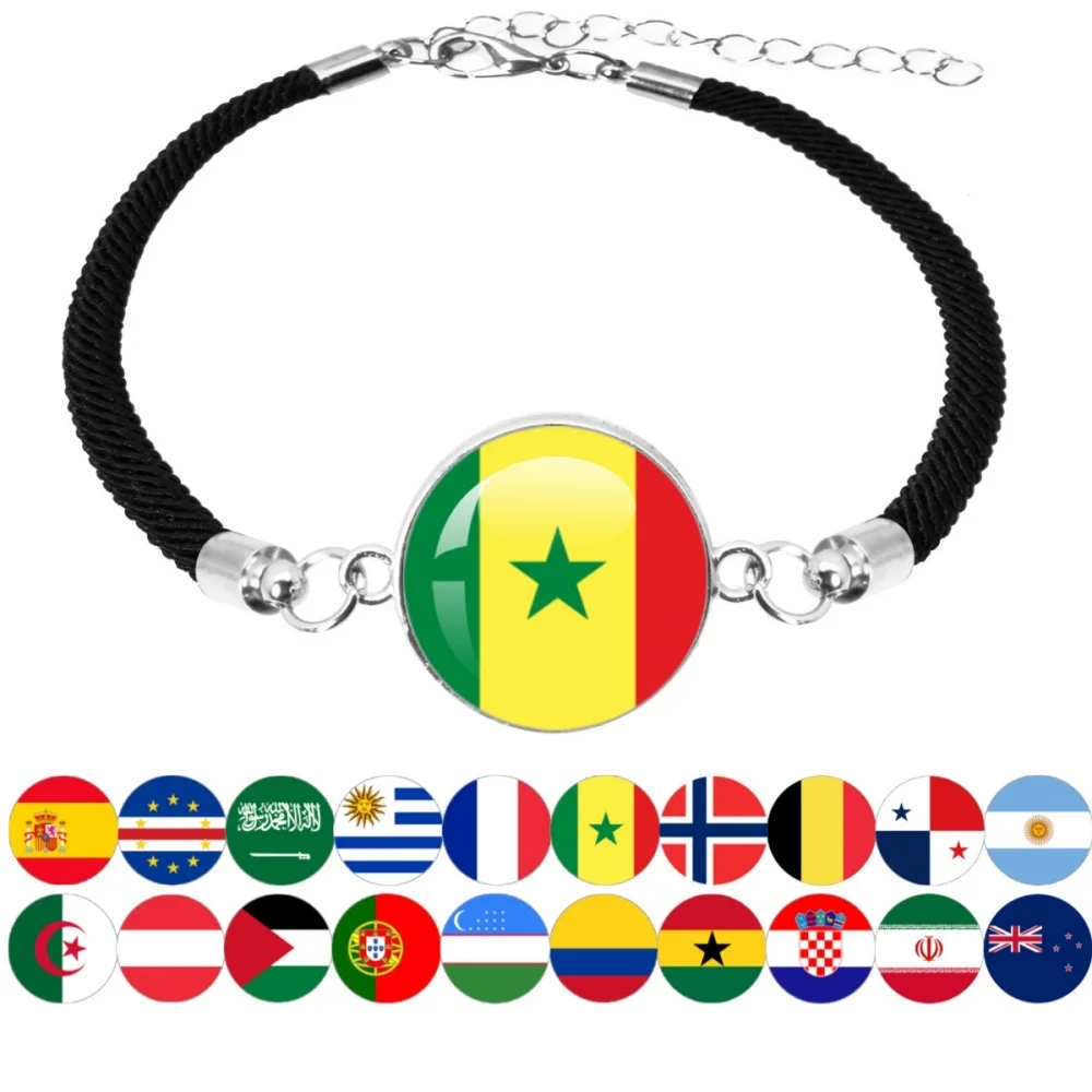 Pulsera con bandera nacional Cabo Verde francés Senegal Noruega Argentina Argelia pulsera de cuerda tejida brazalete joyería de fiesta de moda regalo