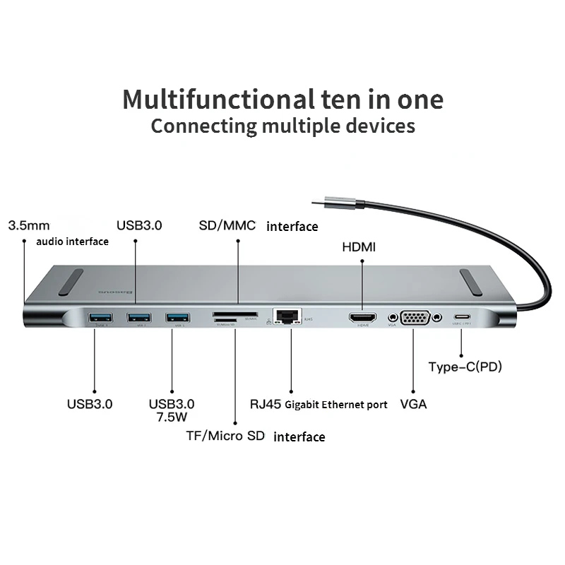 Imagem -03 - Baseus-tipo c Docking Station para Macbook Pro Adaptador Laptop Usb Desktop Converter Hub Multi Function Acessórios de Computador Geral